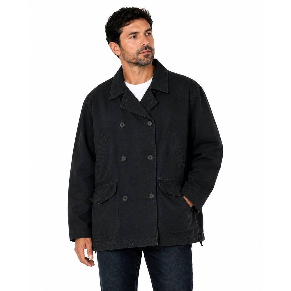 North 44 Canvas Deck Jacket Mens L Navy Double Breasted Side Zip Nautical